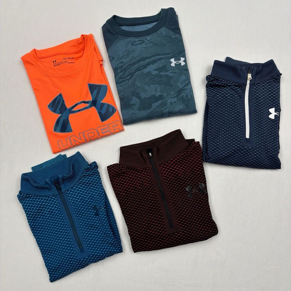 Lot 5 Under Armour Youth Heatgear Shirts 1/4 Zips Lightweight Athleisure